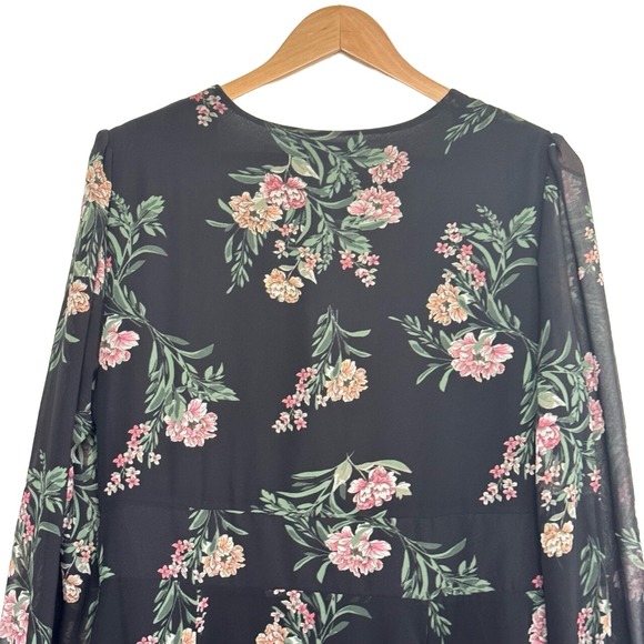 ASTR the Label Floral Maxi Dress Womens XL Pleated Boho Long Sleeve Black Pink - Picture 7 of 15